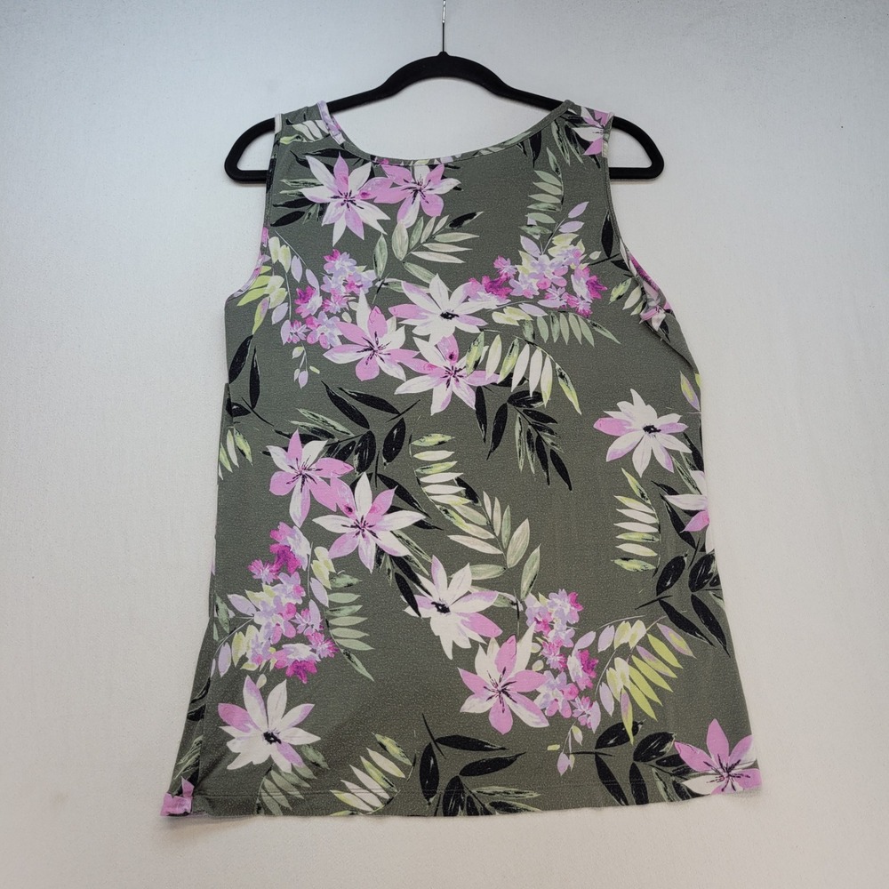 Croft & Barrow Tank Top Womens Medium Green Floral Twist Front Sleeveless Scoop